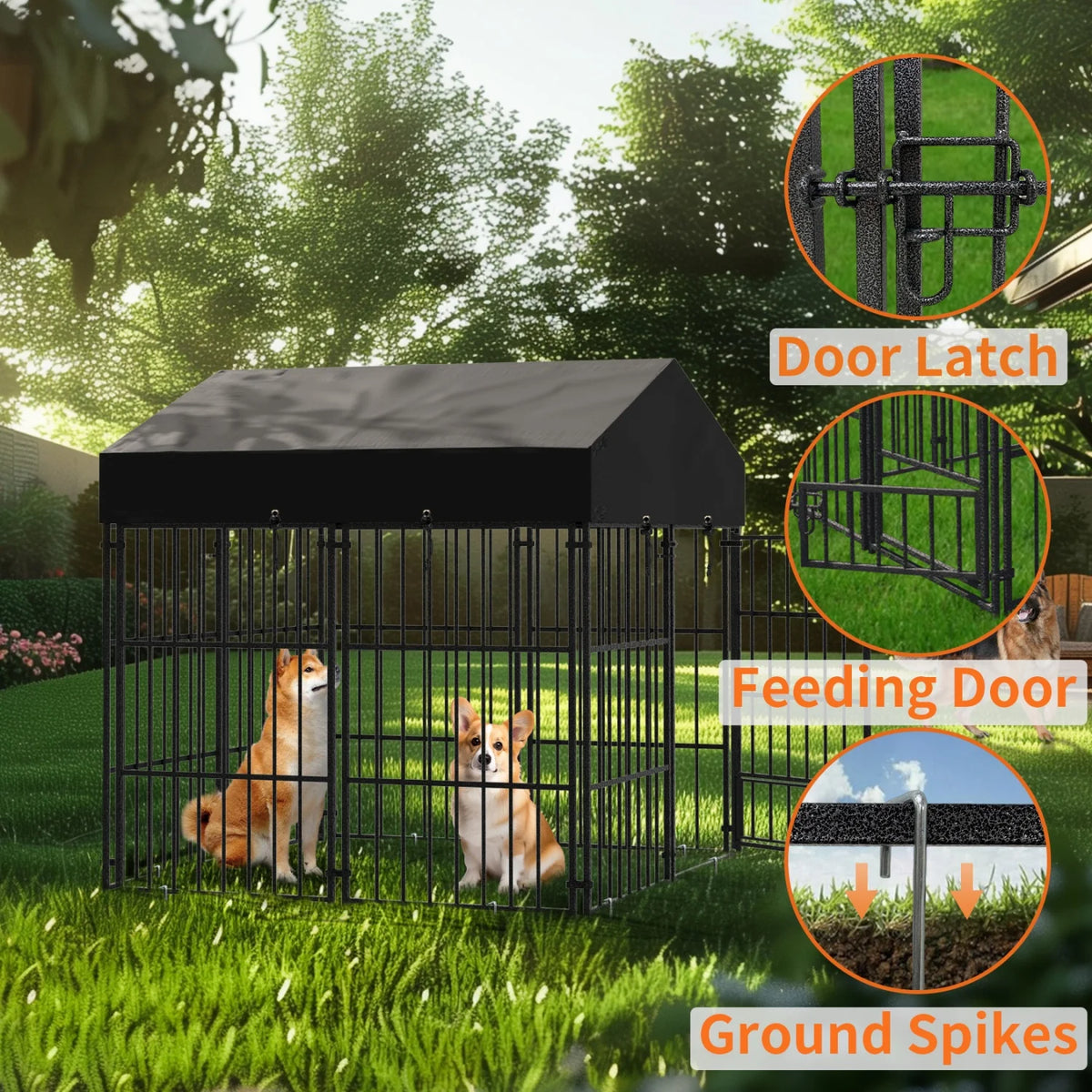 Heavy Duty Outdoor Metal Dog Kennel With Protective Roof