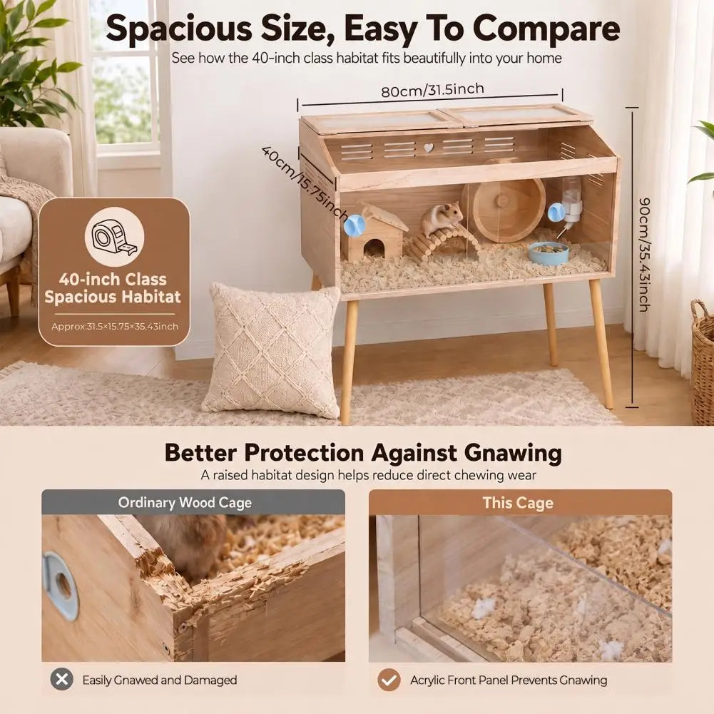 Wooden Hamster And Guinea Pig Cage With Lockable Ventilation Design