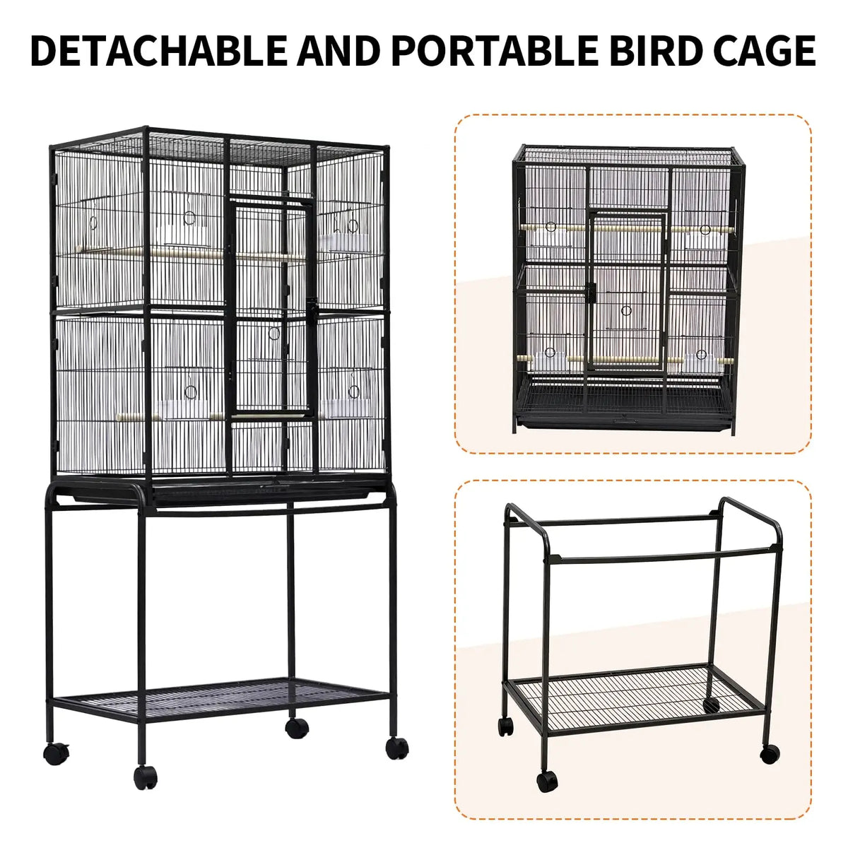 HiMISS Large Bird Cage With Rolling Stand And Storage Shelf