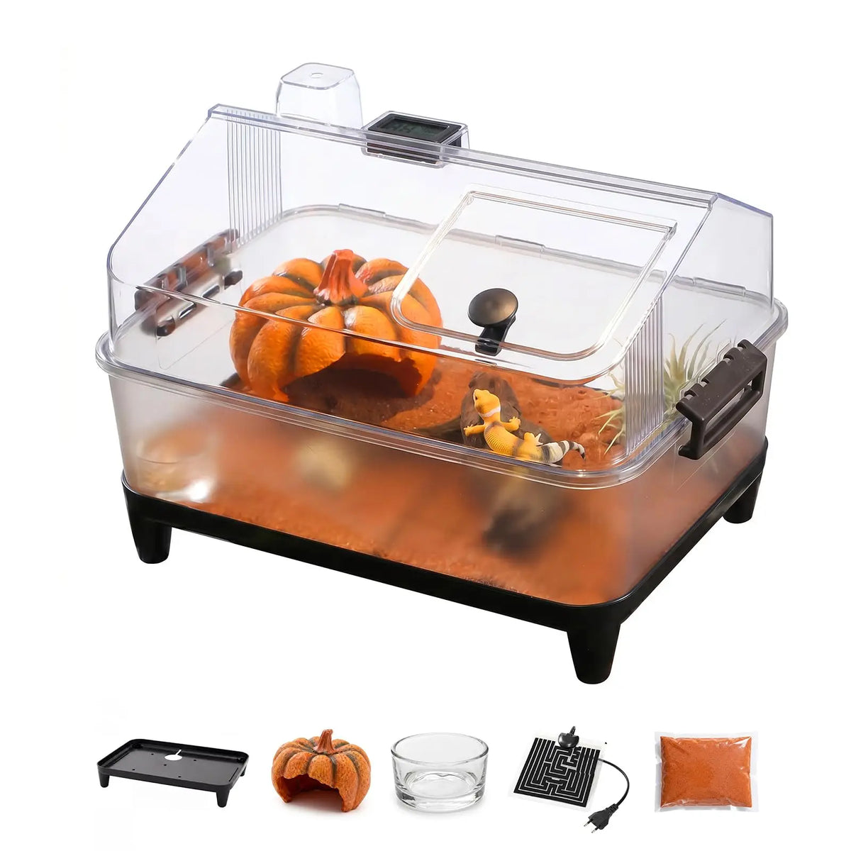 HiMISS Acrylic Reptile Terrarium Kit With Heating Pad And Accessories