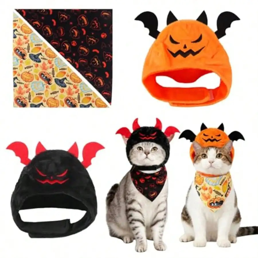 Halloween Pet Costume Set With Pumpkin, Bat And Festive Scarves