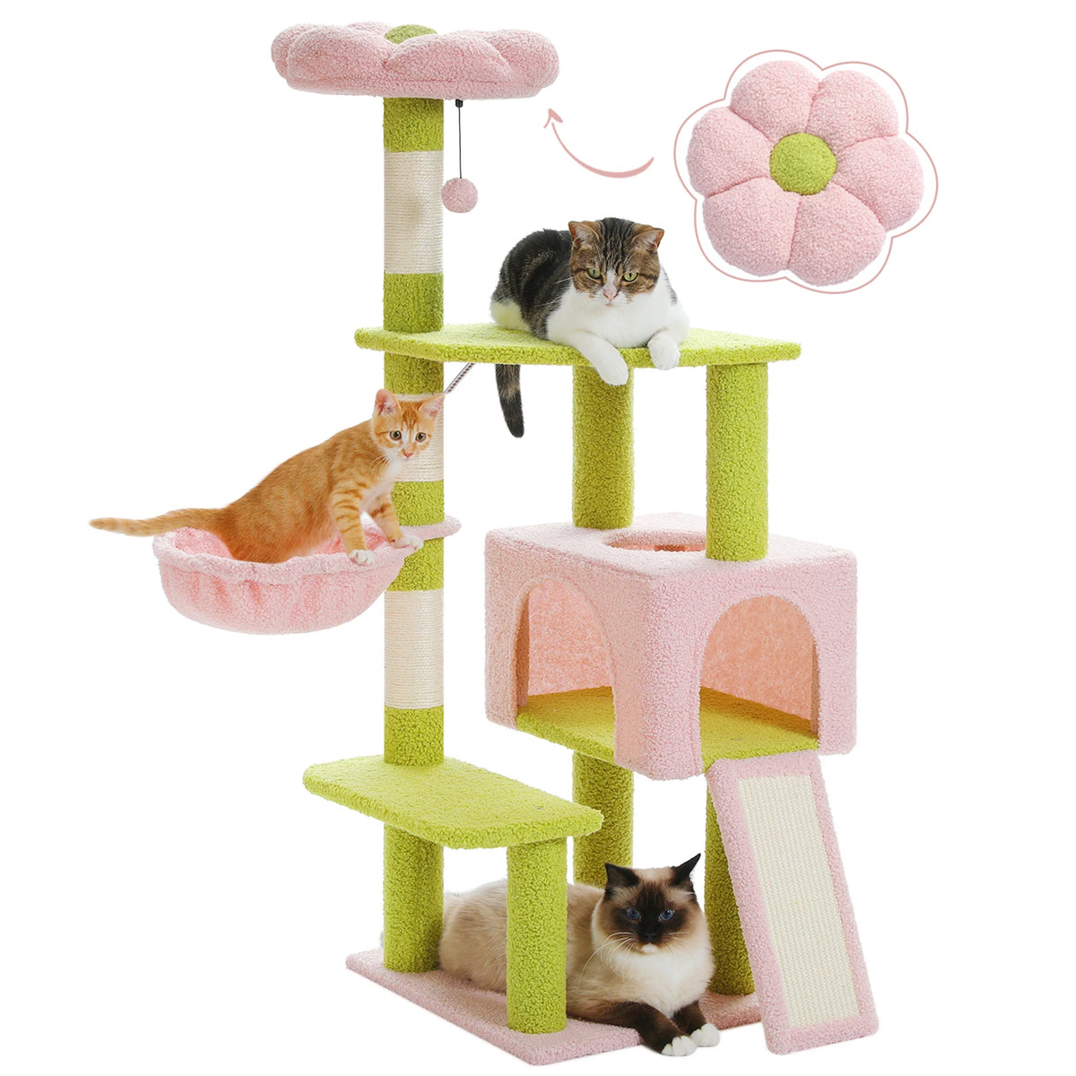 PEQULTI Multi-Level Cat Tree With Scratching Posts And Hammock