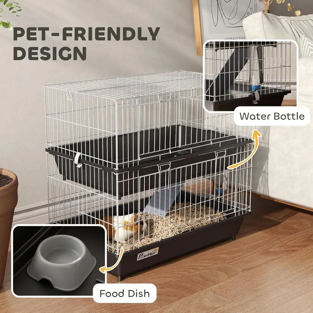 Two Tier Small Animal Cage With Dish Bottle And Platforms