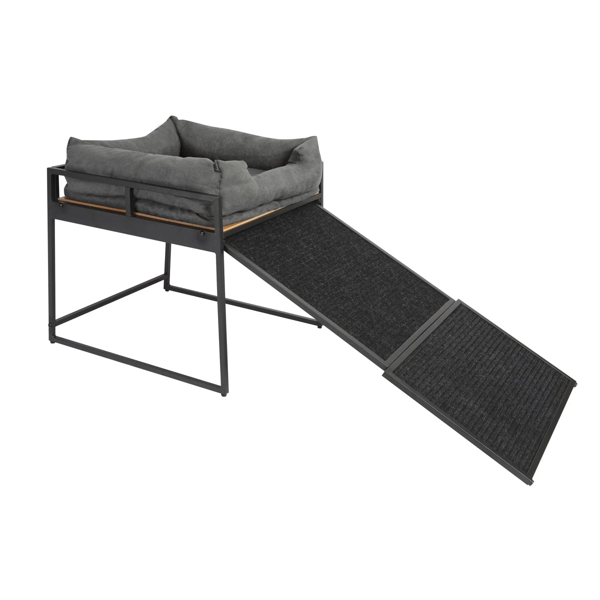 Elevated Dog Bed With Non Slip Ramp And Bolster Cushion