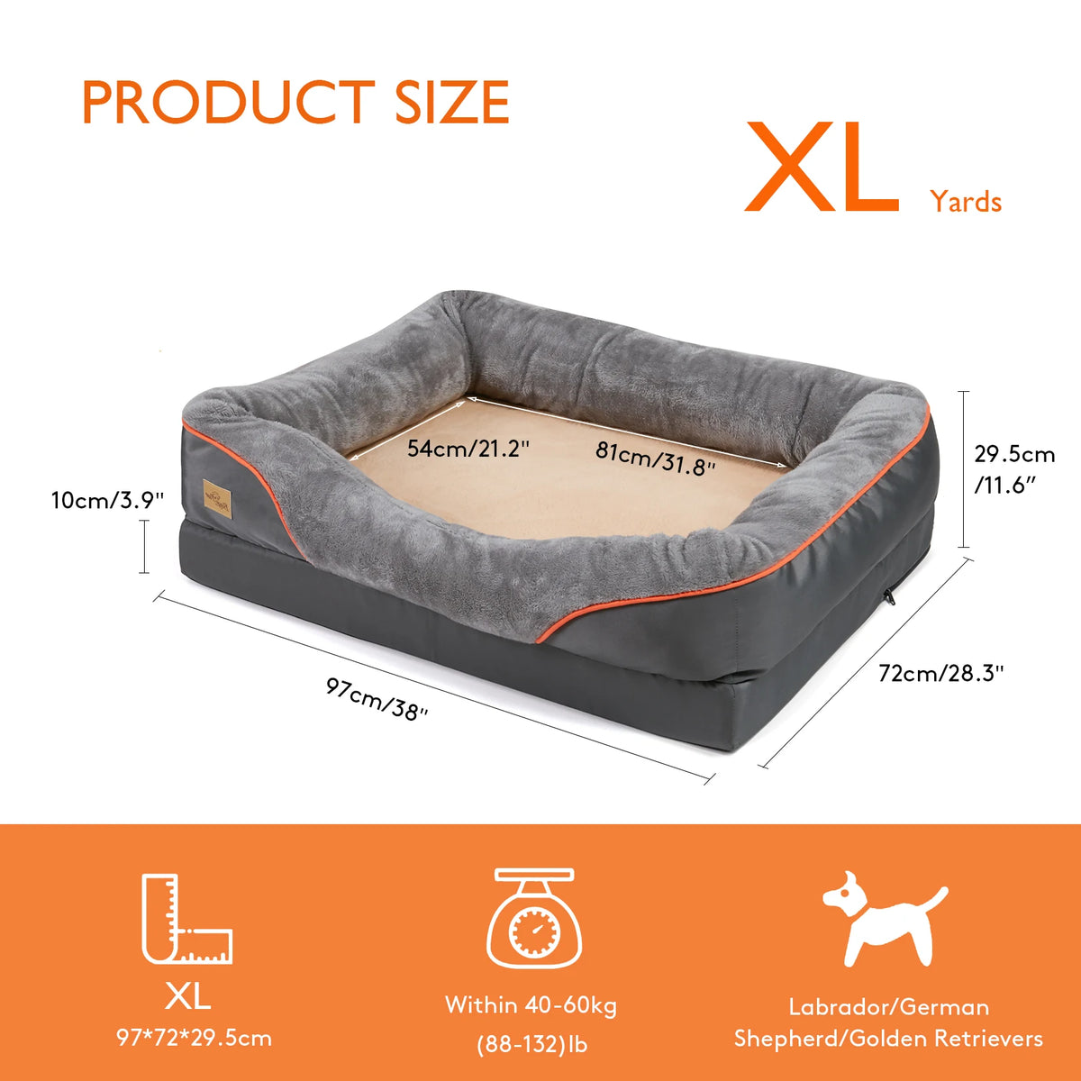 BORWART Orthopedic Memory Foam Dog Bed With Removable Waterproof Cover