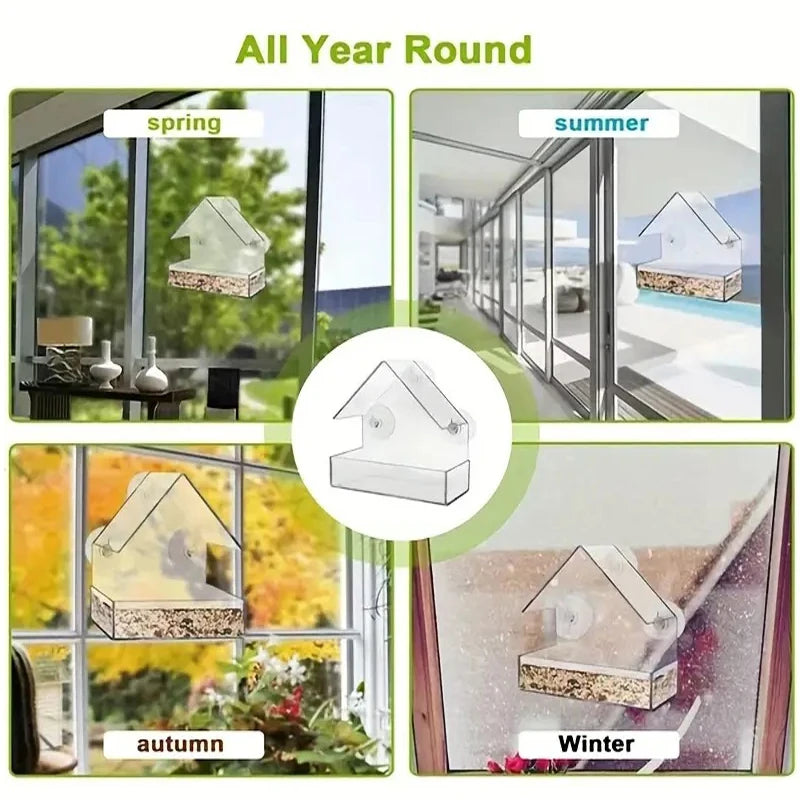 Window Mounted Acrylic Bird Feeder House For Outdoor Wild Birds
