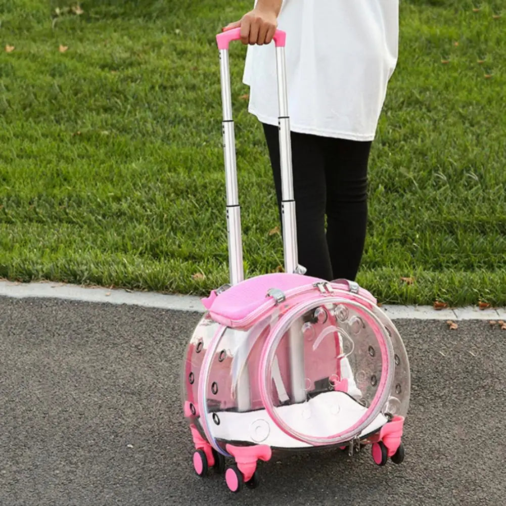 Pet Trolley Carrier Backpack With Clear Ventilation And Silent Wheels