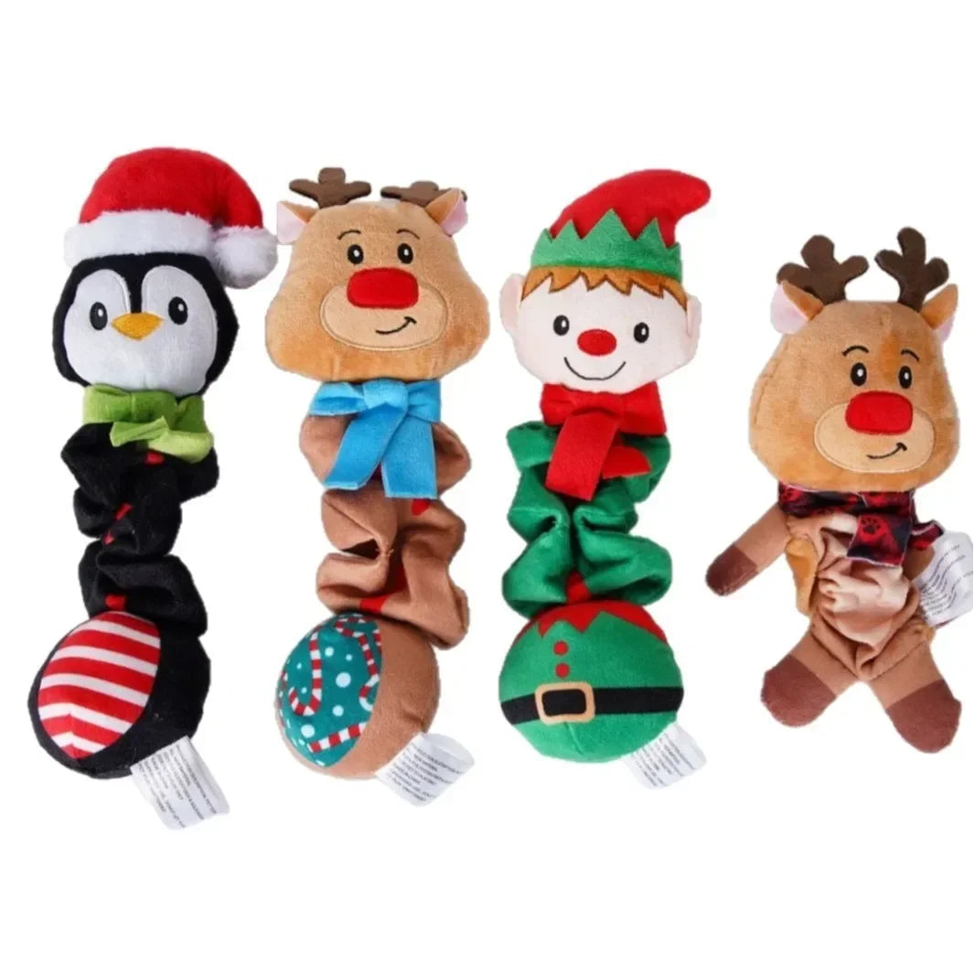 Christmas Squeaky Dog Toy Reindeer Elf Penguin Plush Pet Gift