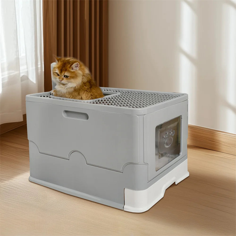 Enclosed Splashproof Cat Litter Box With Easy Cleaning Tray