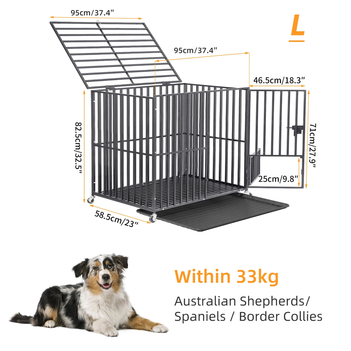 BINGOPAW Heavy Duty Dog Crate with Lockable Wheels and Tray