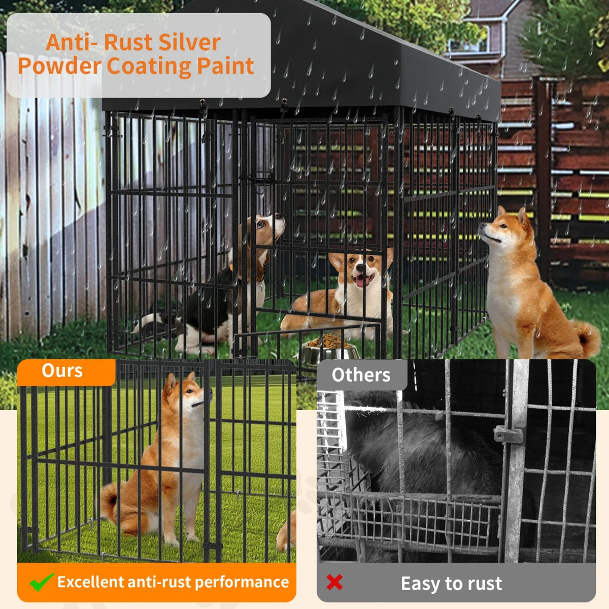Heavy Duty Outdoor Metal Dog Kennel With Protective Roof