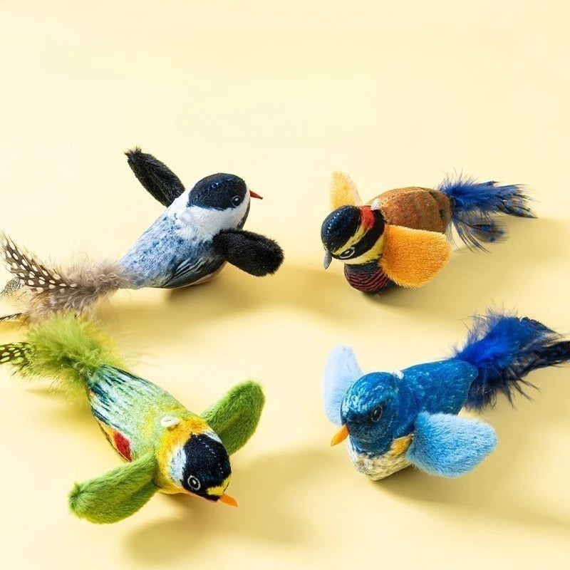 Wall Mounted Sound Activated Plush Bird Catnip Toy for Cats