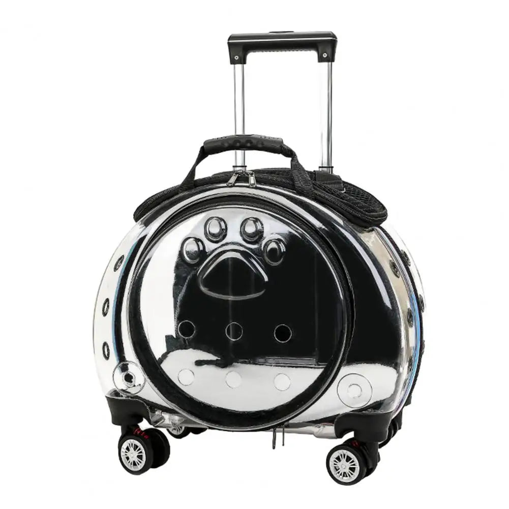 Pet Trolley Carrier Backpack With Clear Ventilation And Silent Wheels