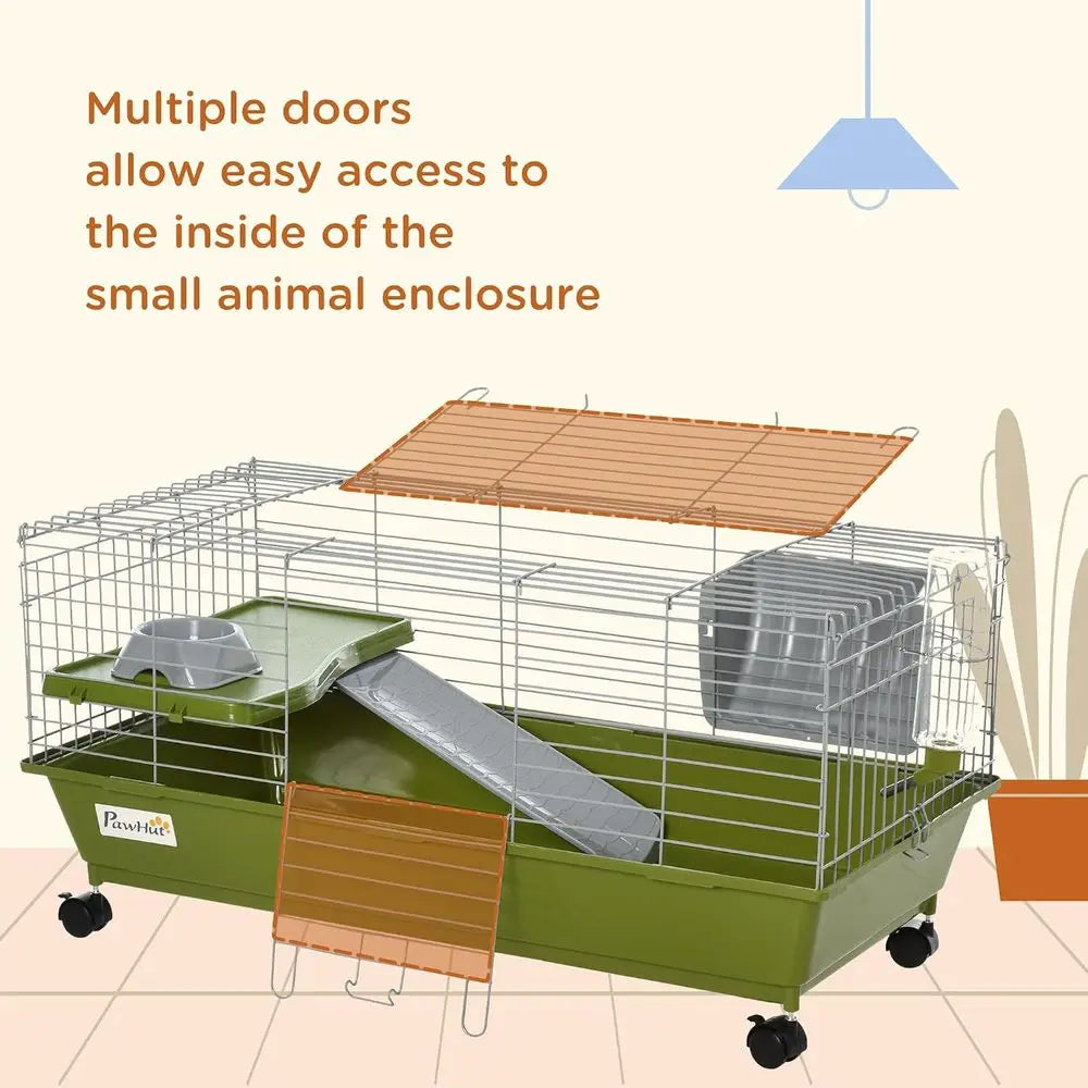 Rolling Small Animal Cage With Hay Feeder And Water Bottle