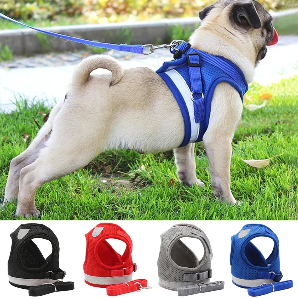 Reflective Adjustable Mesh Dog And Cat Harness Vest With Leash