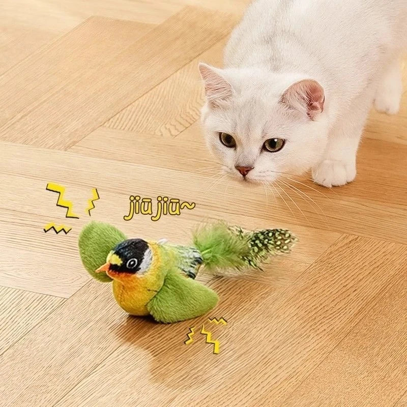 Wall Mounted Sound Activated Plush Bird Catnip Toy for Cats