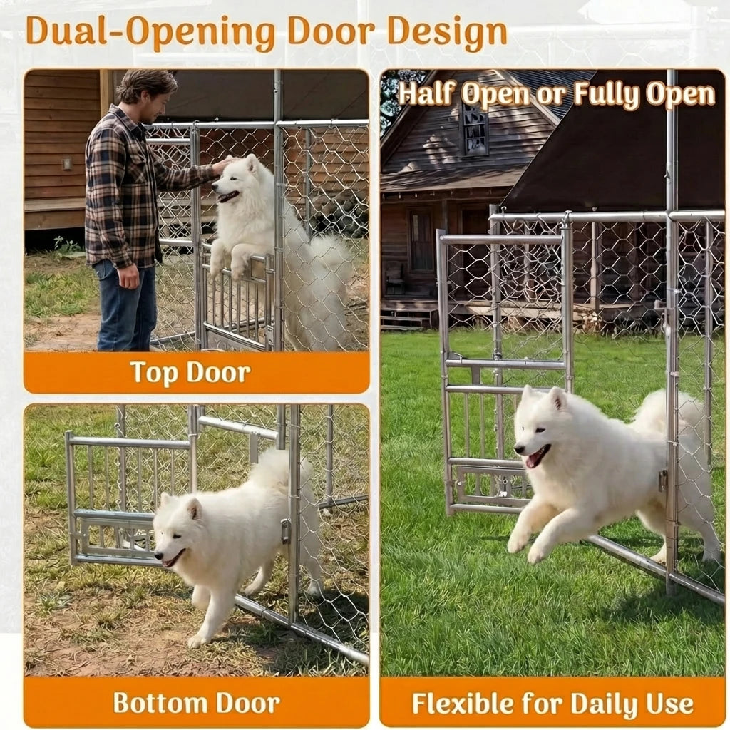 Outdoor Dog Kennel With Dual Opening Doors And Waterproof Roof