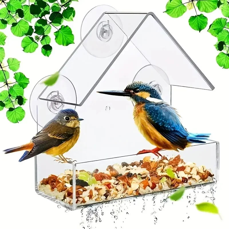 Window Mounted Acrylic Bird Feeder House For Outdoor Wild Birds