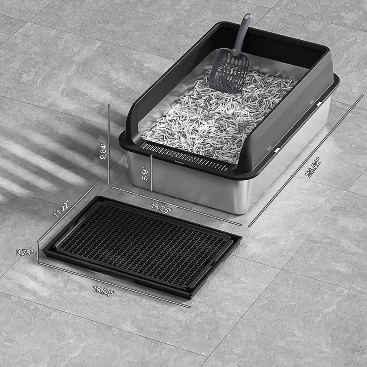 Garvee Stainless Steel Covered Cat Litter Box With Double Filter
