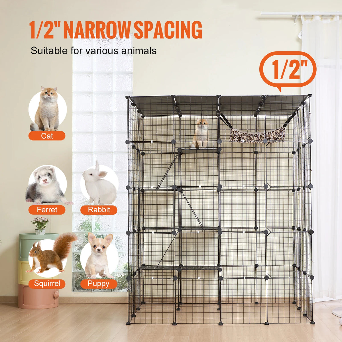 SucceBuy Metal Cat Cage Enclosure With Doors Ramp And Hammock