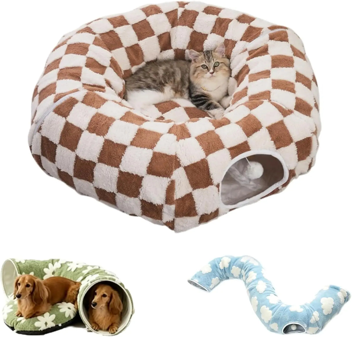 Flower Plush Dachshund Tunnel Bed, Foldable Two In One Design