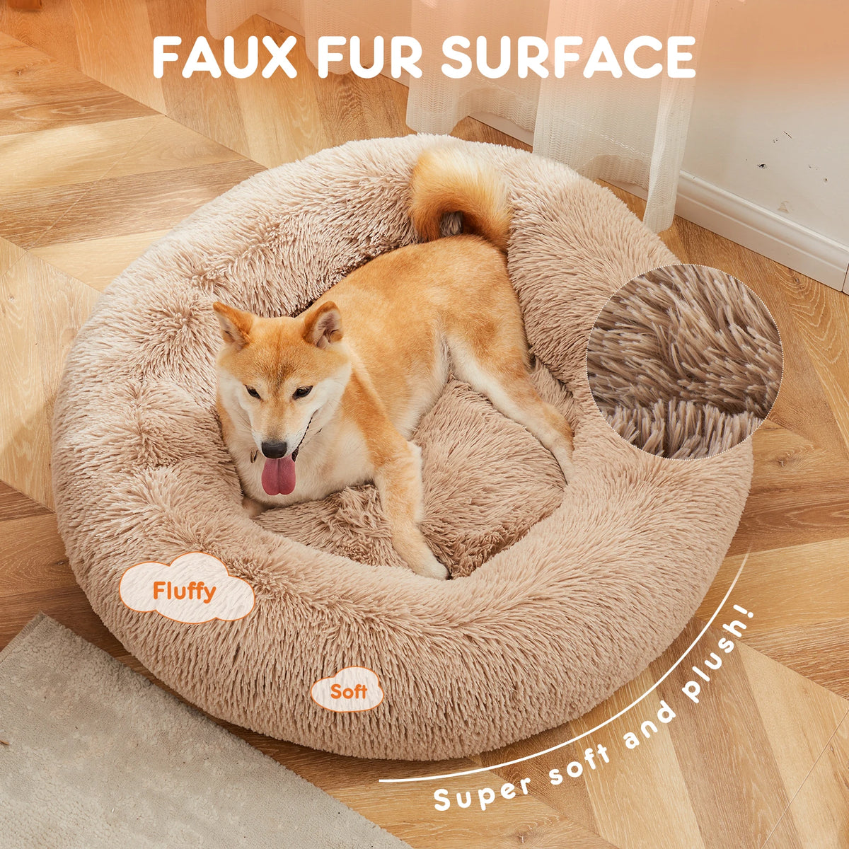 JHK Washable Plush Calming Round Dog Bed for Comfort