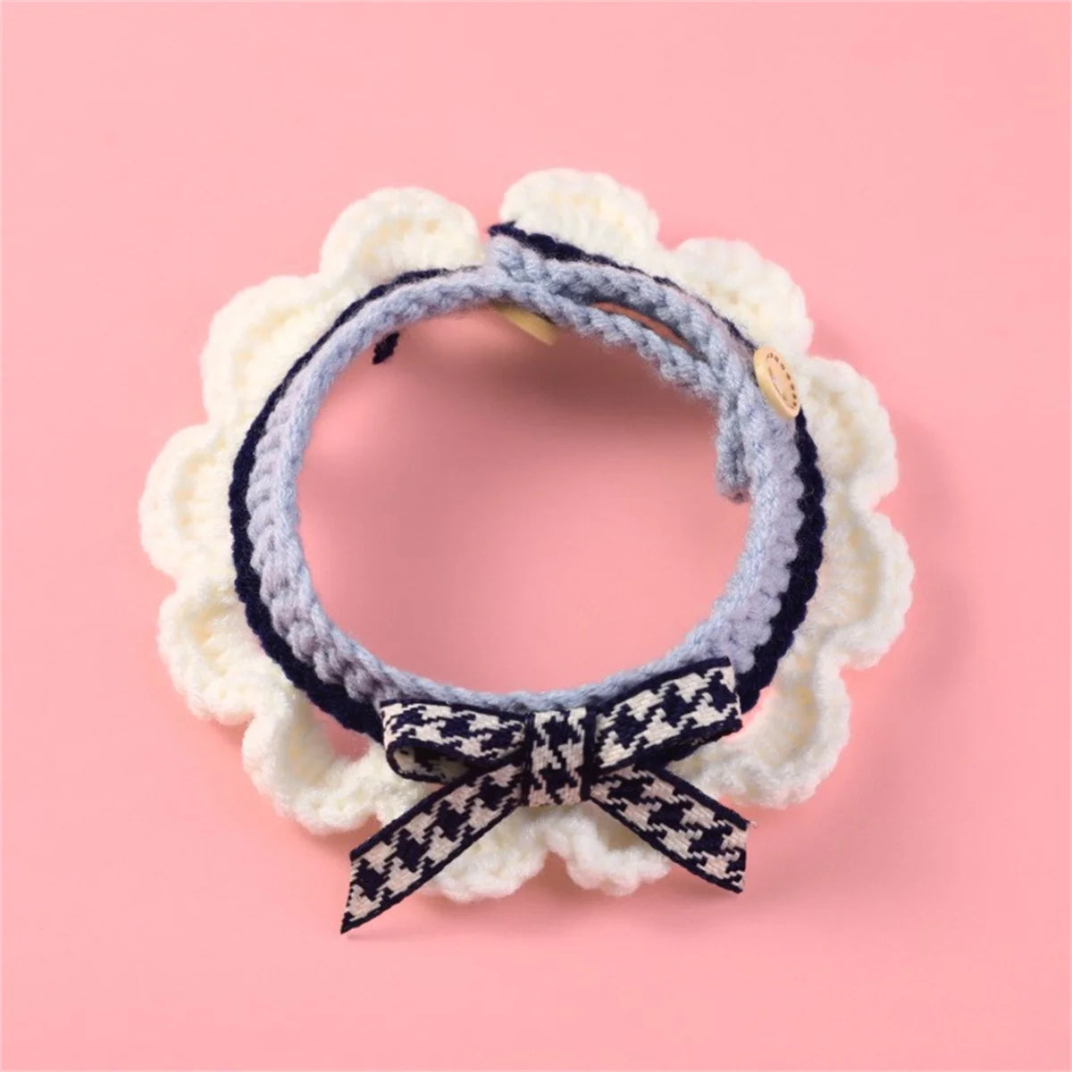 Hand Knitted Bow Knot Lace Pet Collar And Towel Set