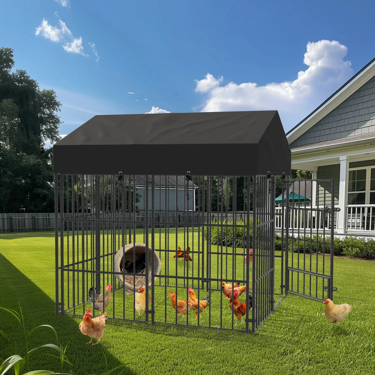 Heavy Duty Outdoor Metal Dog Kennel With Protective Roof