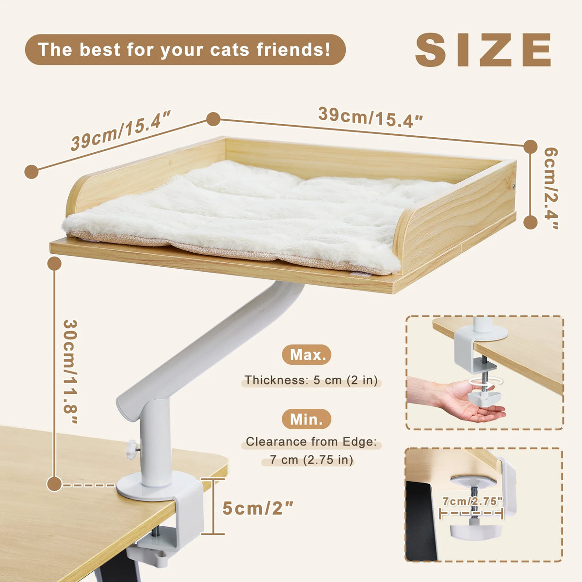 PAWZ Road Rotatable Cat Desk Bed Adjustable Plush Hammock for Indoor Cats