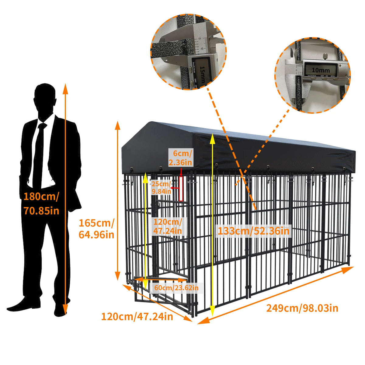 Heavy Duty Outdoor Metal Dog Kennel With Protective Roof