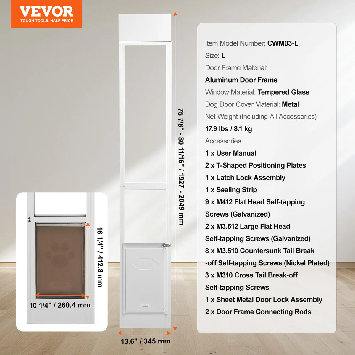 SucceBuy Adjustable Sliding Glass Door Pet Door For Dogs