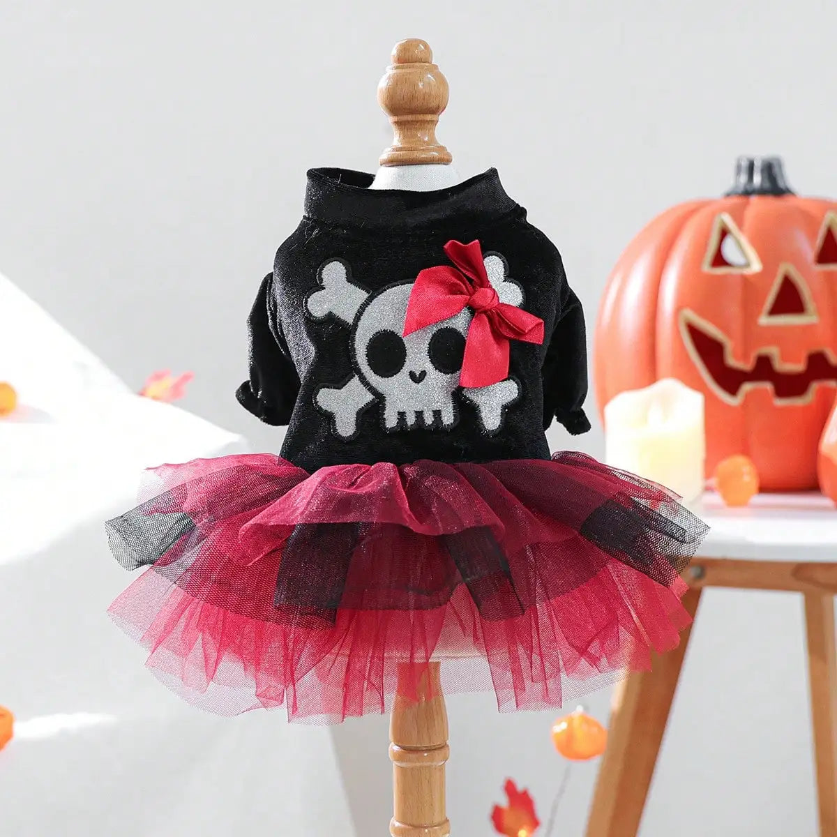 Halloween Skull Bow Tulle Dress Costume for Dogs and Cats