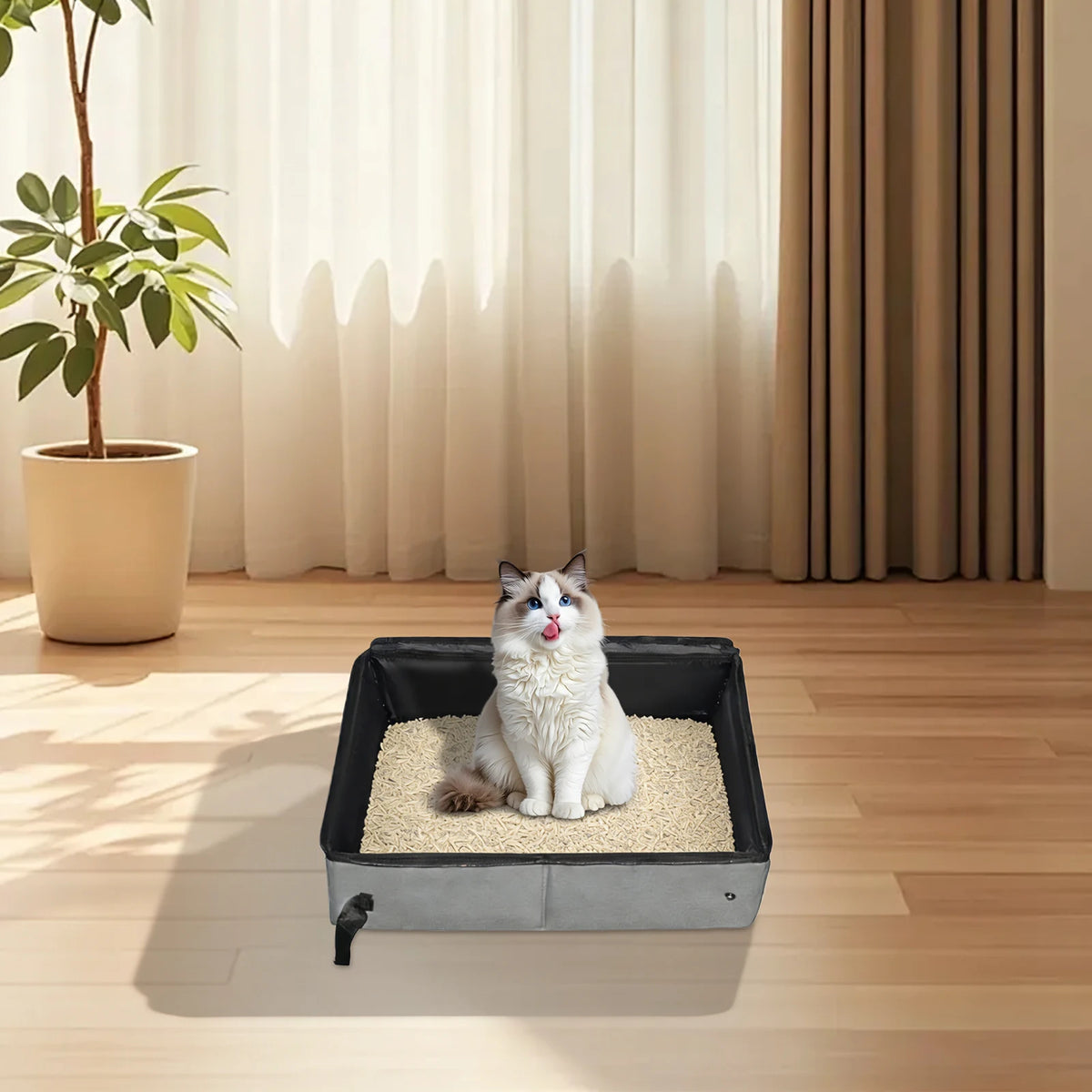 Foldable Cat Litter Box With Lid for Travel and Camping
