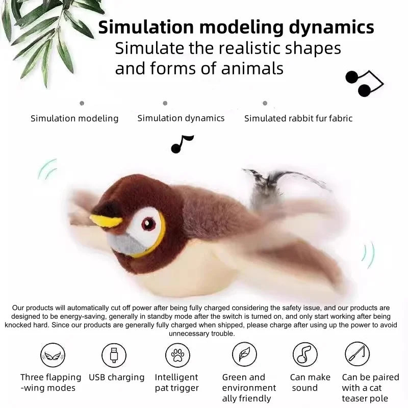 Interactive Plush Bird Cat Toy With Touch Activated Chirping Motion