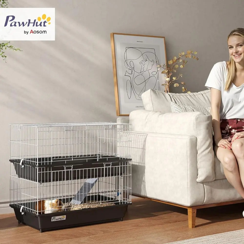 Two Tier Small Animal Cage With Dish Bottle And Platforms