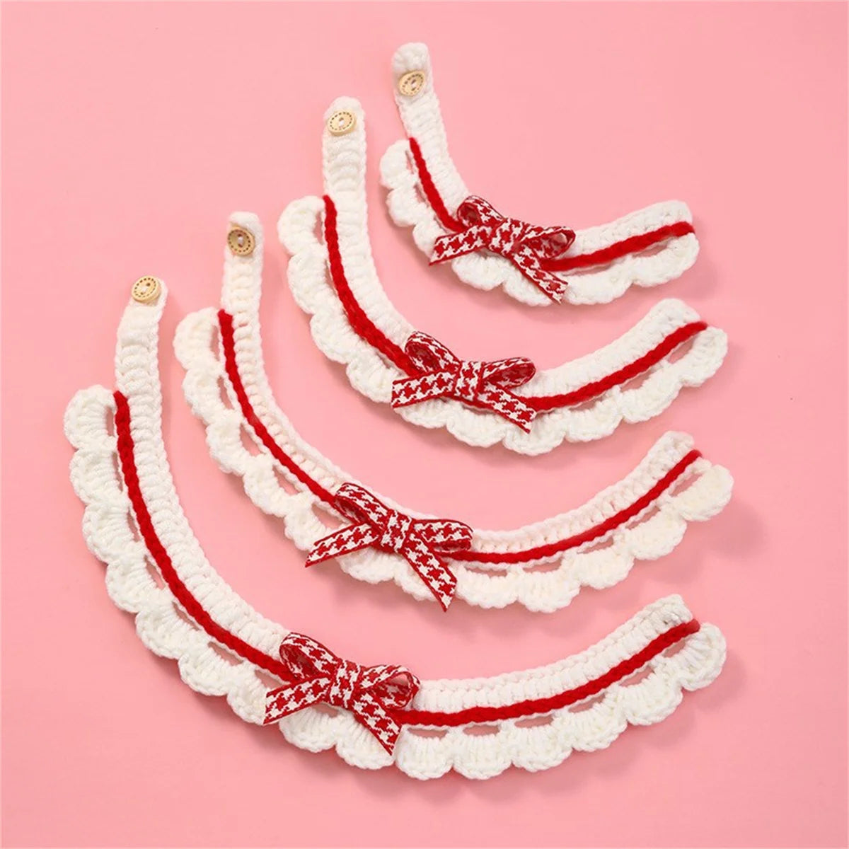 Hand Knitted Bow Knot Lace Pet Collar And Towel Set