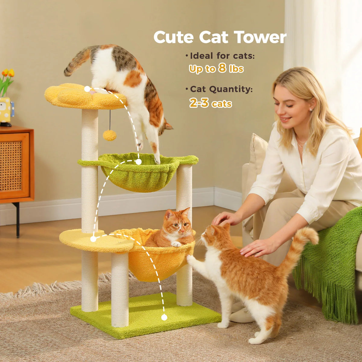 PAWZ Road Flower Cat Tree With Cozy Hammocks Scratching Posts