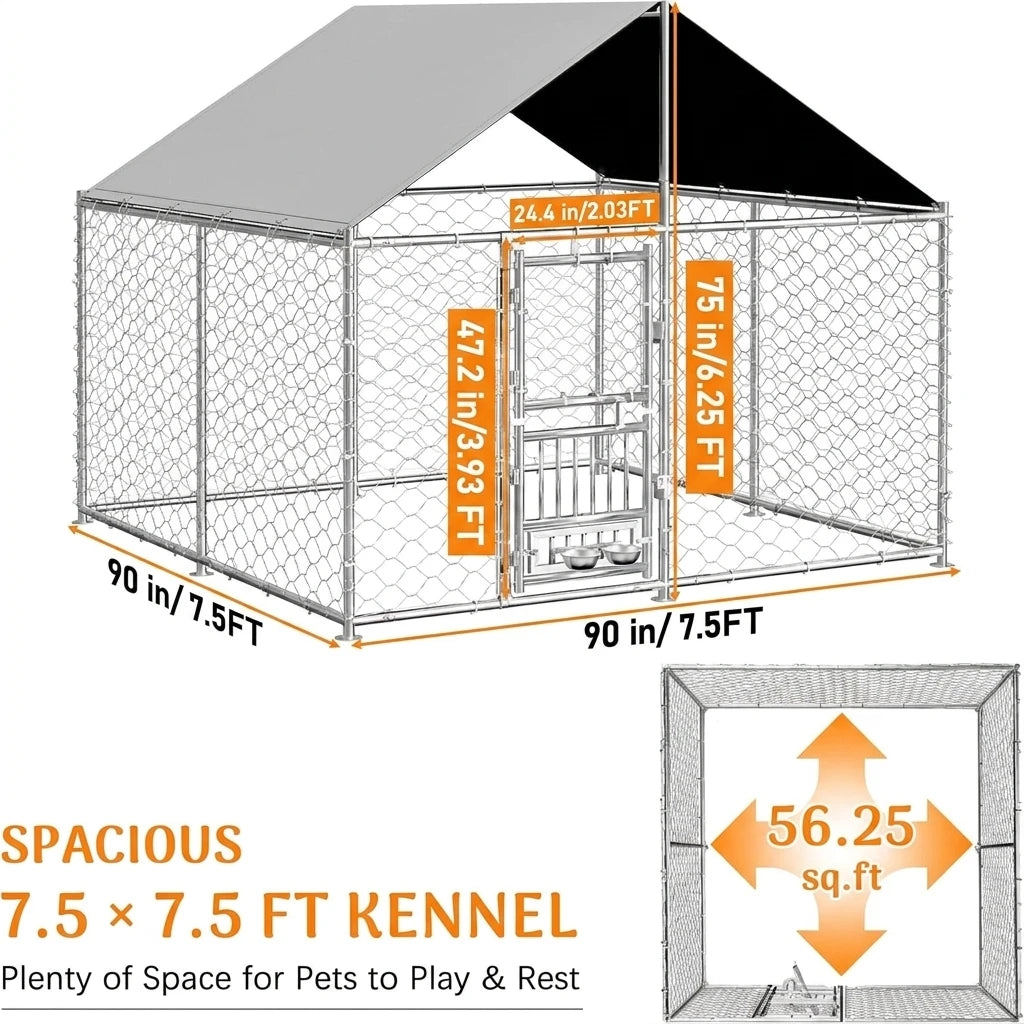 Outdoor Dog Kennel With Dual Opening Doors And Waterproof Roof