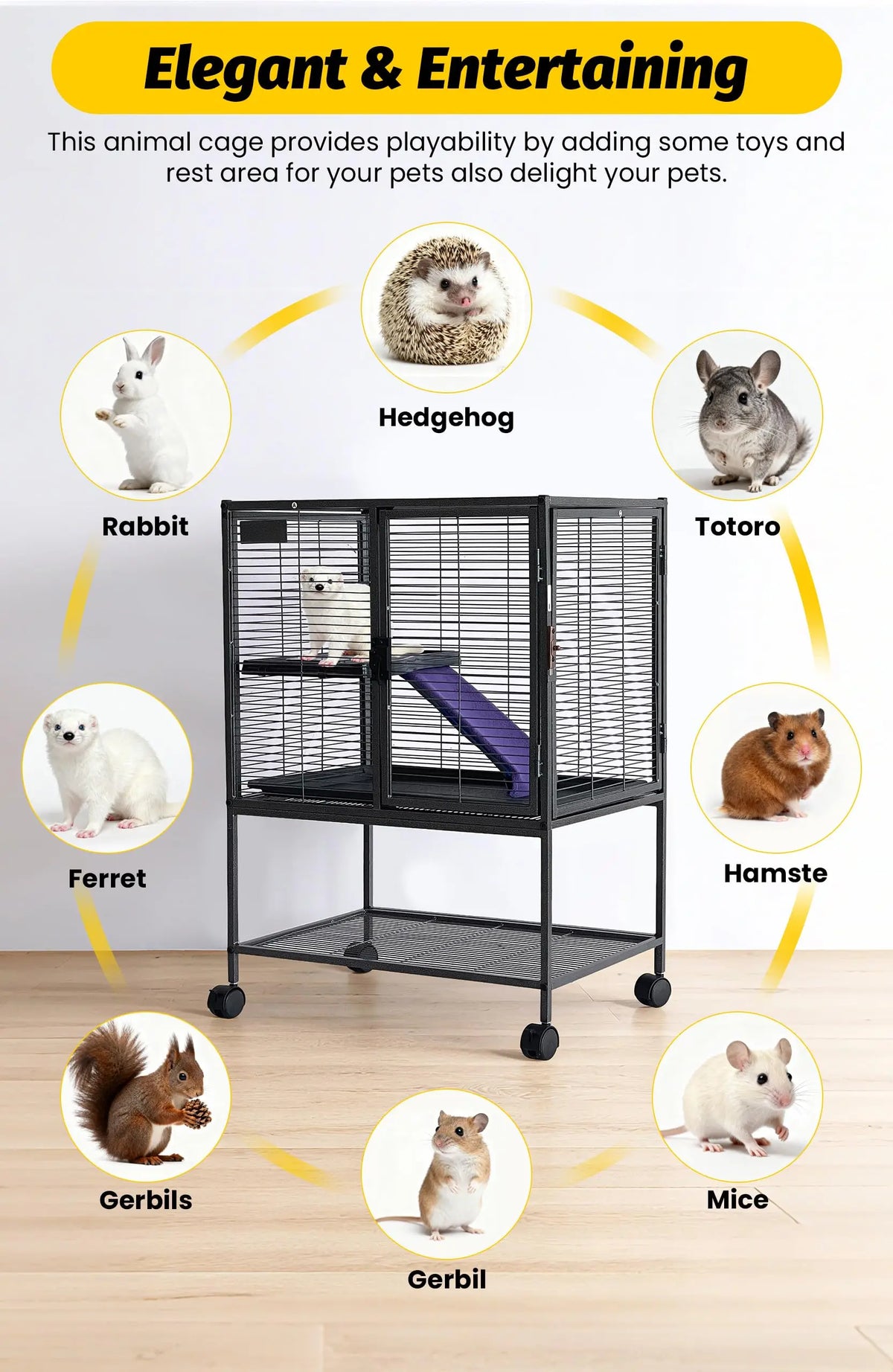 Multi Level Small Animal Cage With Ramps And Removable Tray