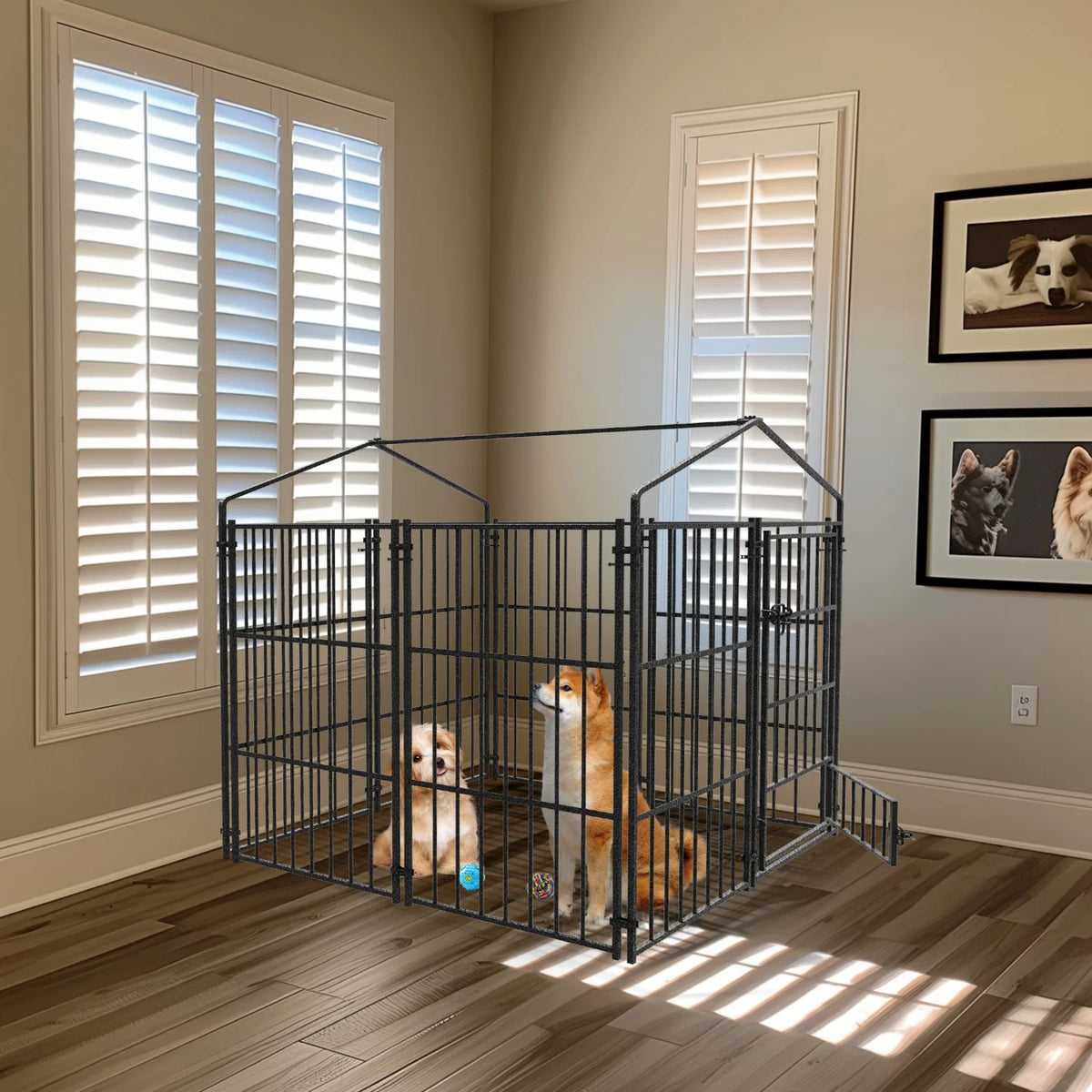 Heavy Duty Outdoor Metal Dog Kennel With Protective Roof