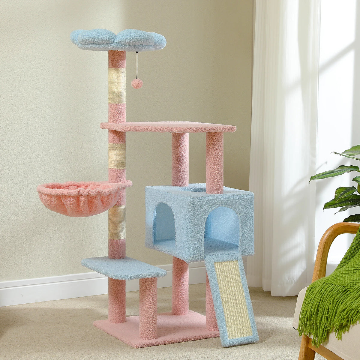 PEQULTI Multi-Level Cat Tree With Scratching Posts And Hammock