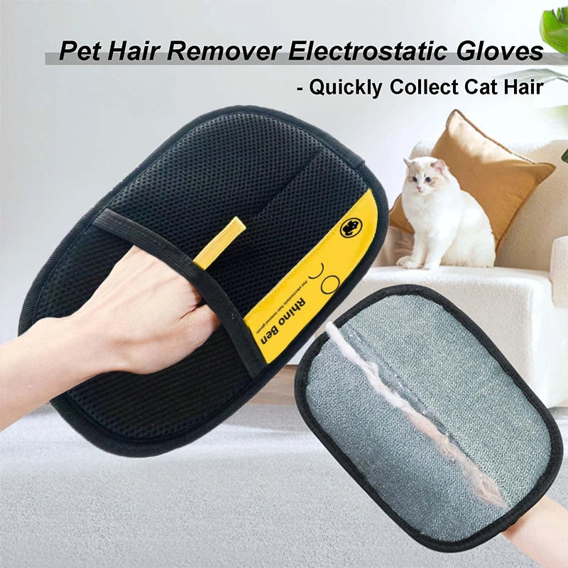 Reusable Pet Hair Remover Gloves With Lint Roller Grooming Tool