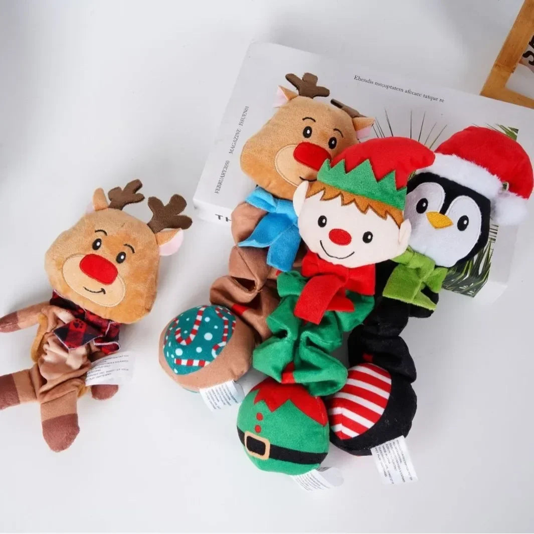 Christmas Squeaky Dog Toy Reindeer Elf Penguin Plush Pet Gift