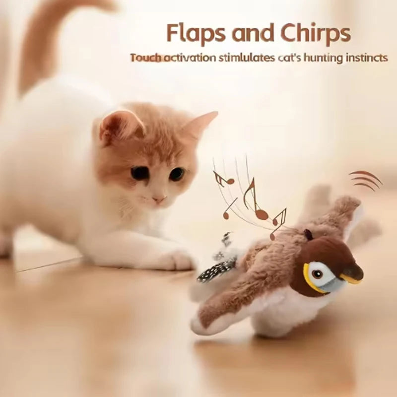 Interactive Plush Bird Cat Toy With Touch Activated Chirping Motion