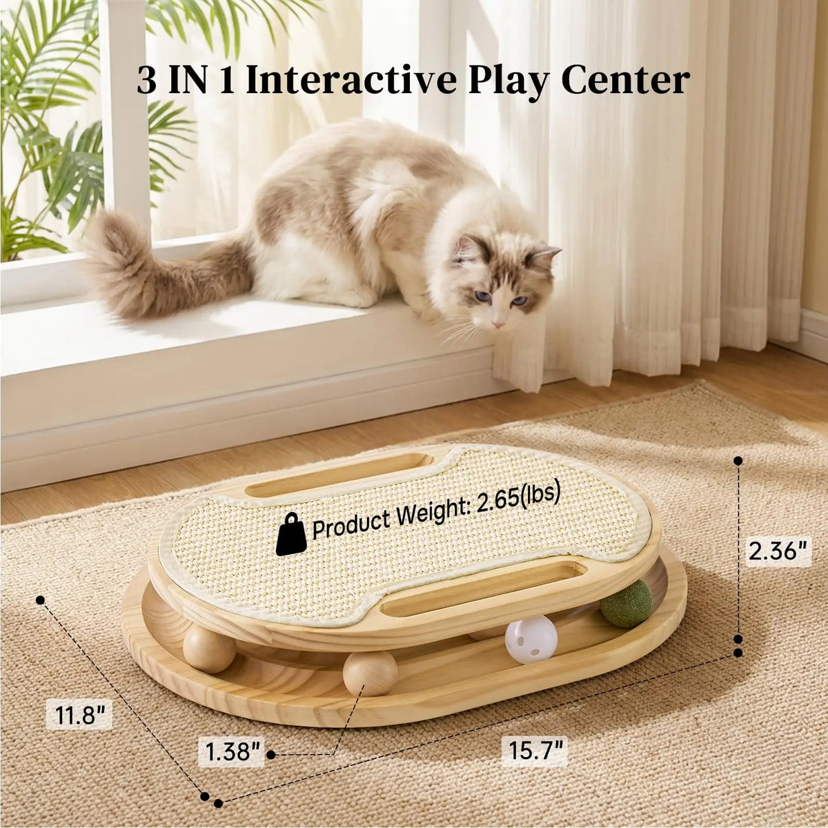 Cat Scratcher With Ball Track And Natural Sisal Pad