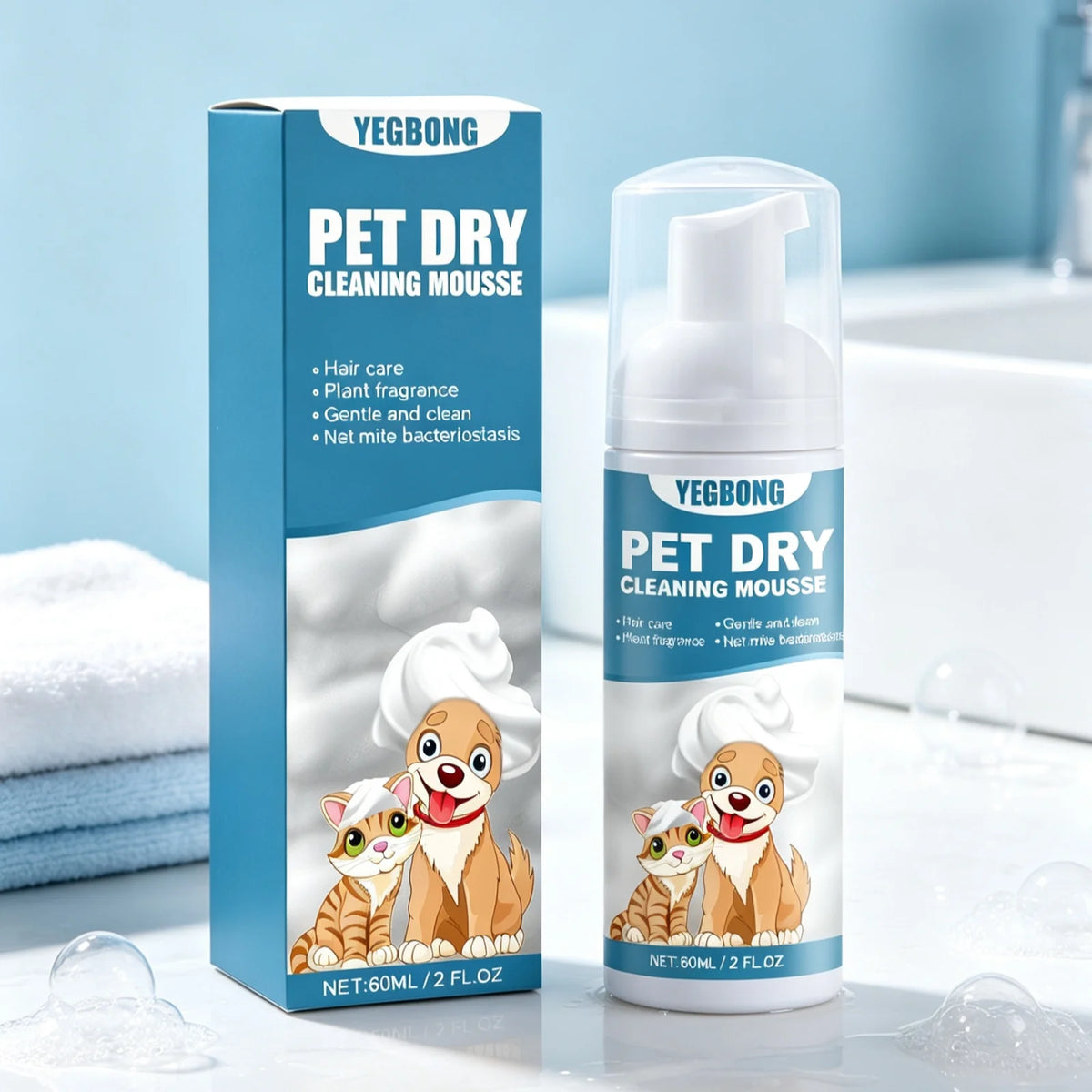 YEGBONG Pet Dry Shampoo Mousse For Gentle Cleansing Odor Removal