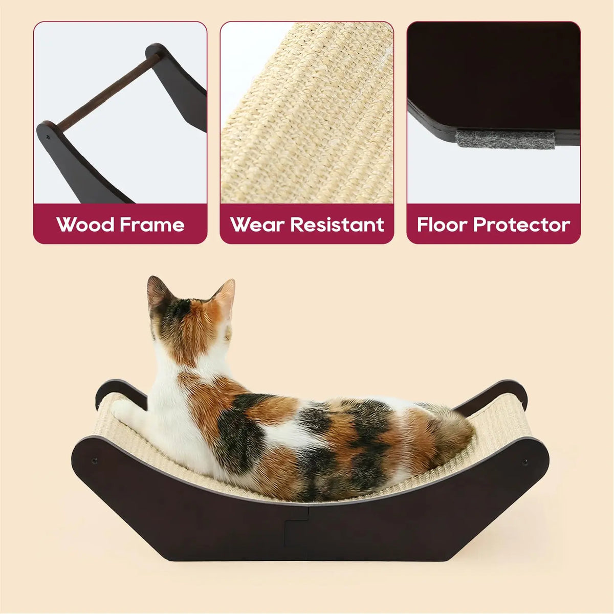 Cat Scratcher Lounging Bed With Natural Sisal And Wood Frame