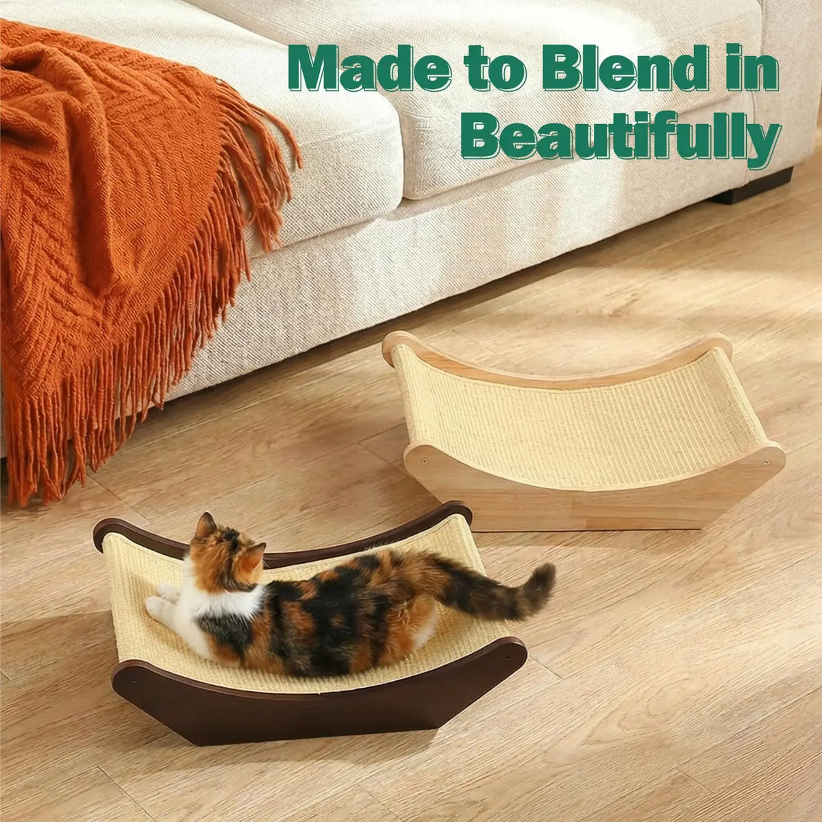 Cat Scratcher Lounging Bed With Natural Sisal And Wood Frame