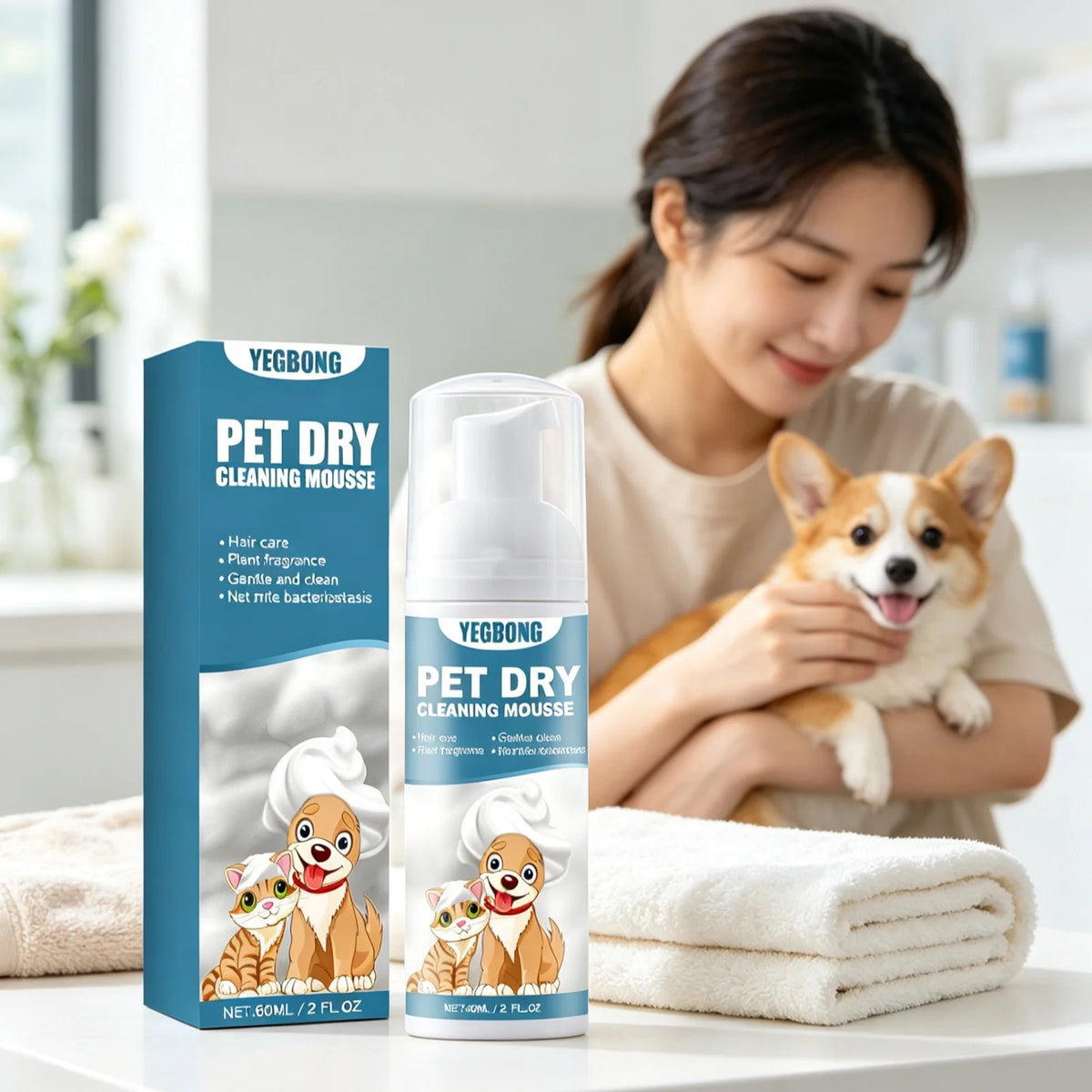 YEGBONG Pet Dry Shampoo Mousse For Gentle Cleansing Odor Removal