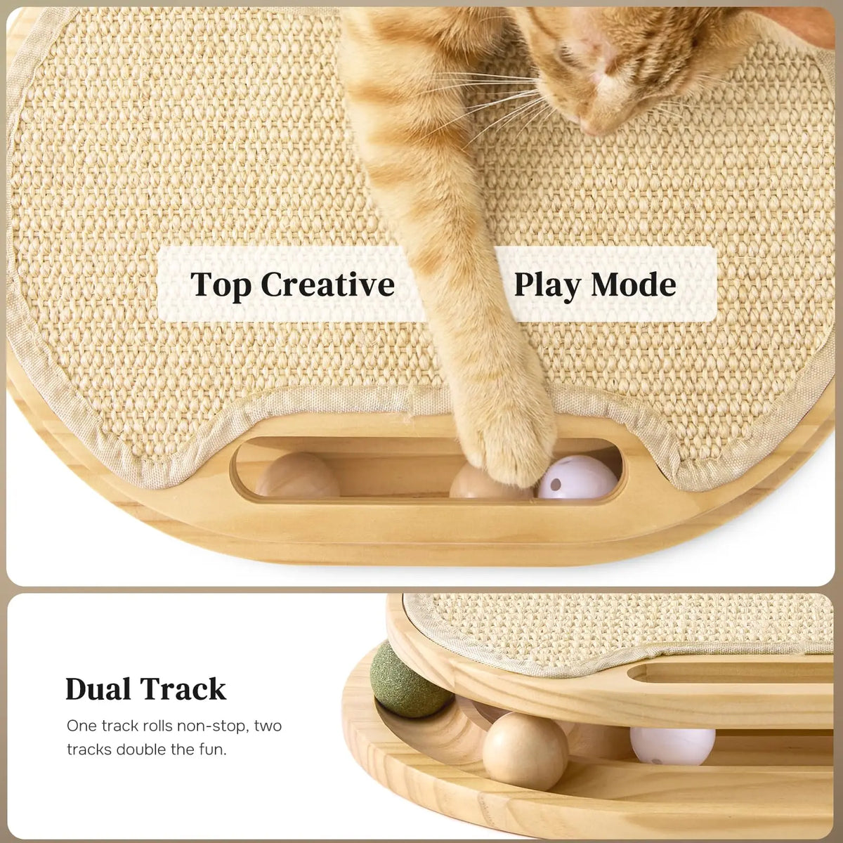 Cat Scratcher With Ball Track And Natural Sisal Pad
